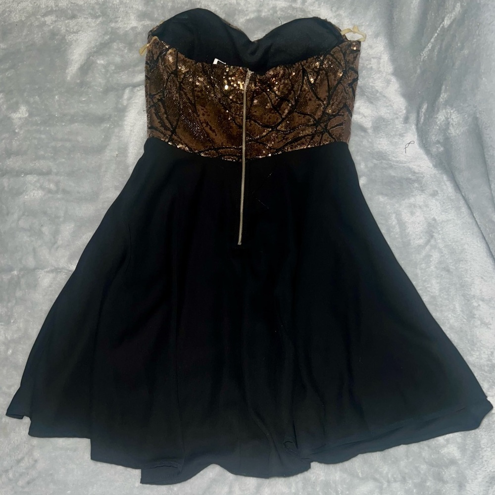 Strapless Black & Copper Dress - Homecoming Dress - Size M